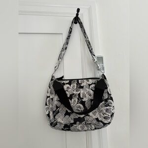 Vera Bradley black + white Bedford blooms bag w/ long adjustable strap